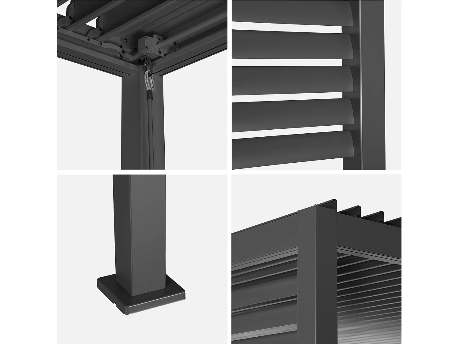 Pergola bioclimatique aluminium et acier anthracite lames orientables avec persienne intégrée 3.5x3.5m Palace