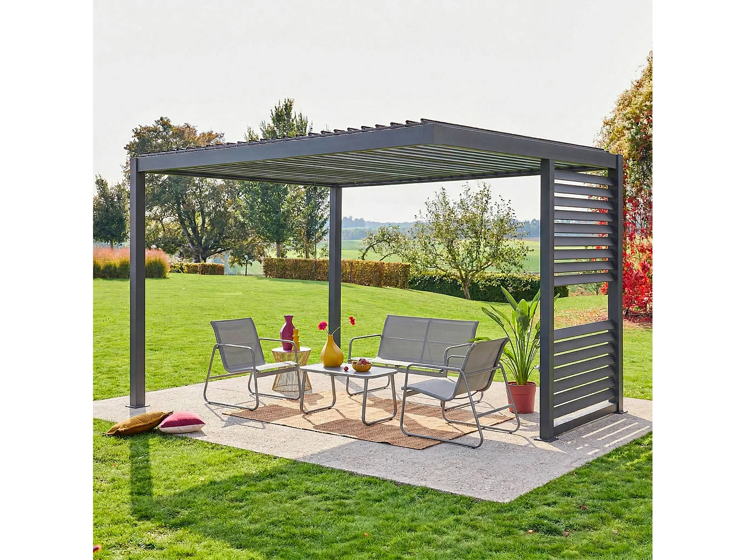 Pergola bioclimatica 3,5x3,5m in alluminio con lamelle orientabili +