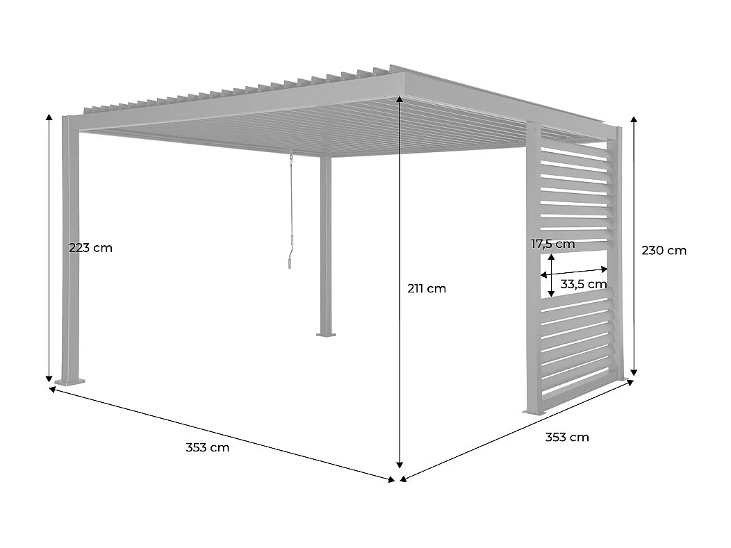 Pergola bioclimatica 3,5x3,5m in alluminio con lamelle orientabili +
