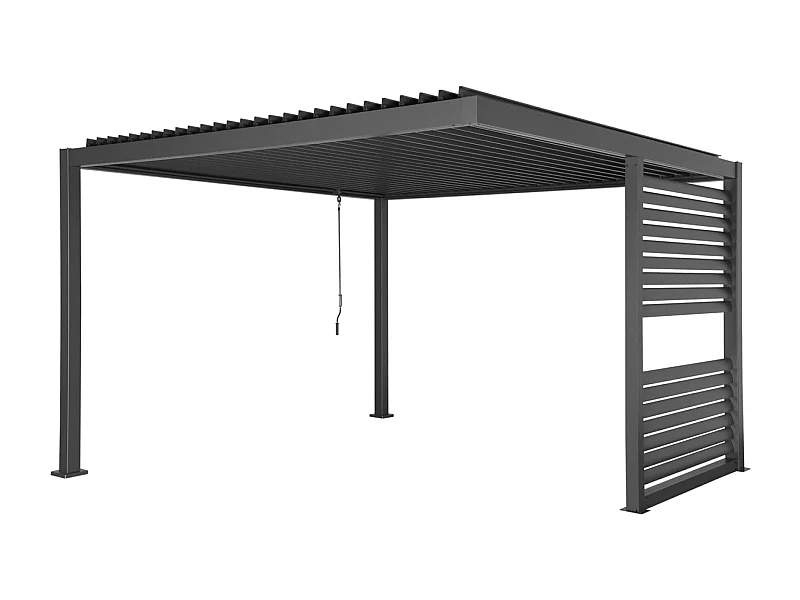 Pergola bioclimatique aluminium et acier anthracite lames orientables avec persienne intégrée 3.5x3.5m Palace