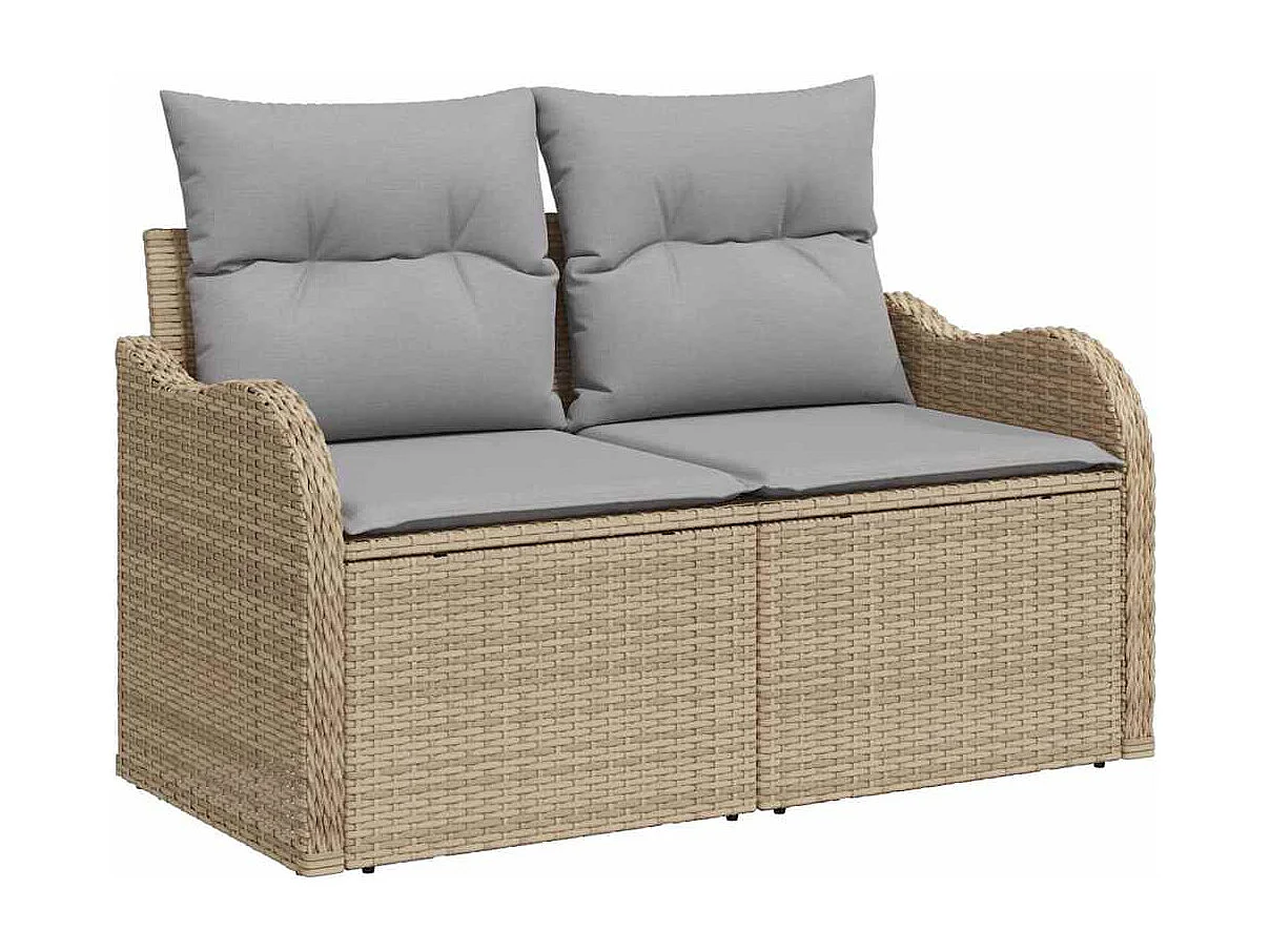 Conjunto de sofá de jardín con cojín 5 pcs Beige Poliratán