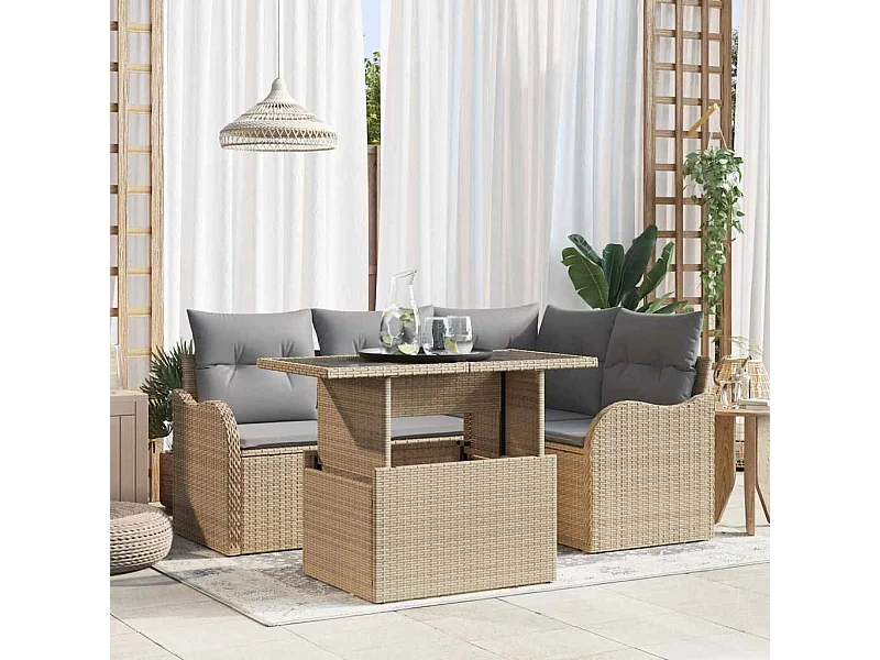 Conjunto de sofá de jardín con cojín 5 pcs Beige Poliratán