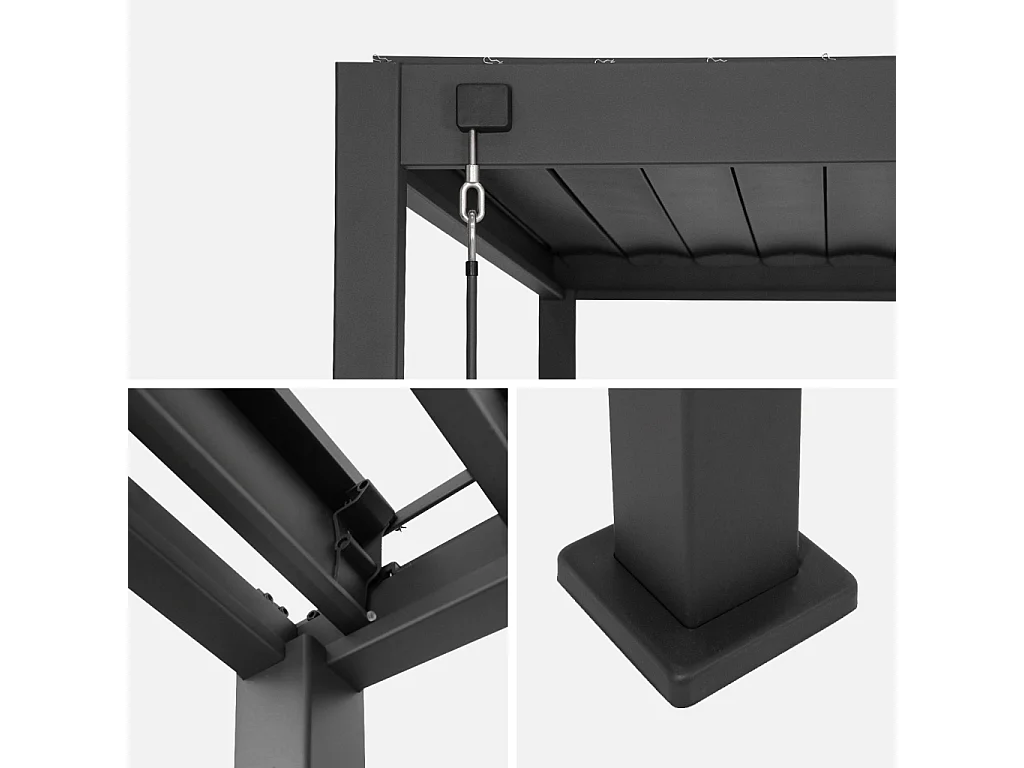 Pergola bioclimatique aluminium 4x3m anthracite + persiennes verticales 100cm et 130cm Triomphe
