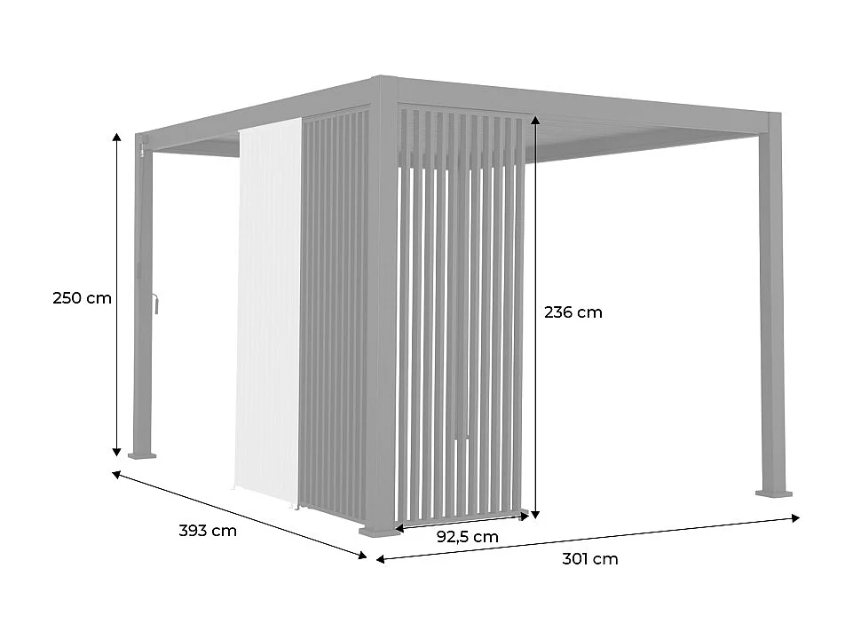 Pergola bioclimatique aluminium 4x3m anthracite + persiennes verticales 100cm et 130cm Triomphe