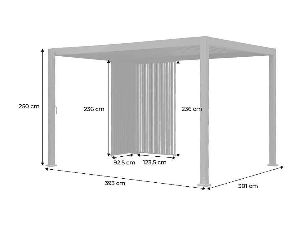 Pergola bioclimatica 3x4m in alluminio + 1 persiana 1m + 1 persiana