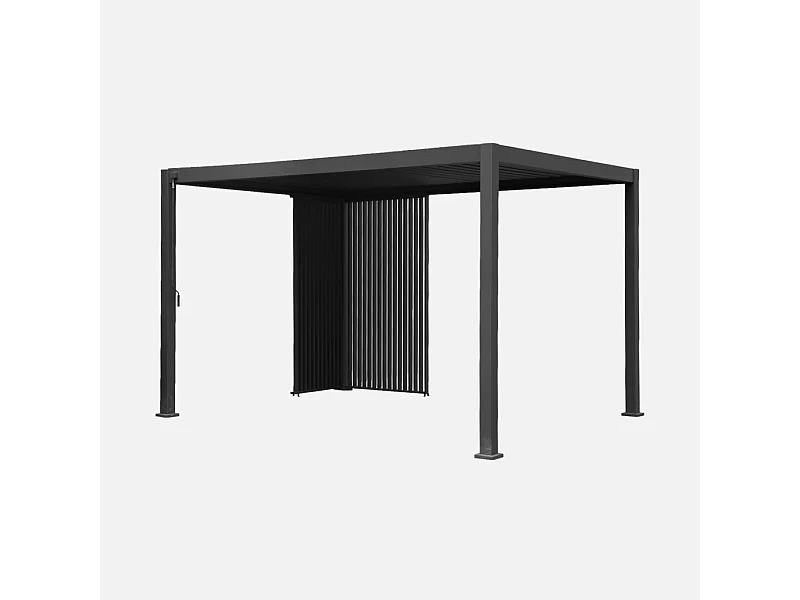 Pergola bioclimatique aluminium 4x3m anthracite + persiennes verticales 100cm et 130cm Triomphe