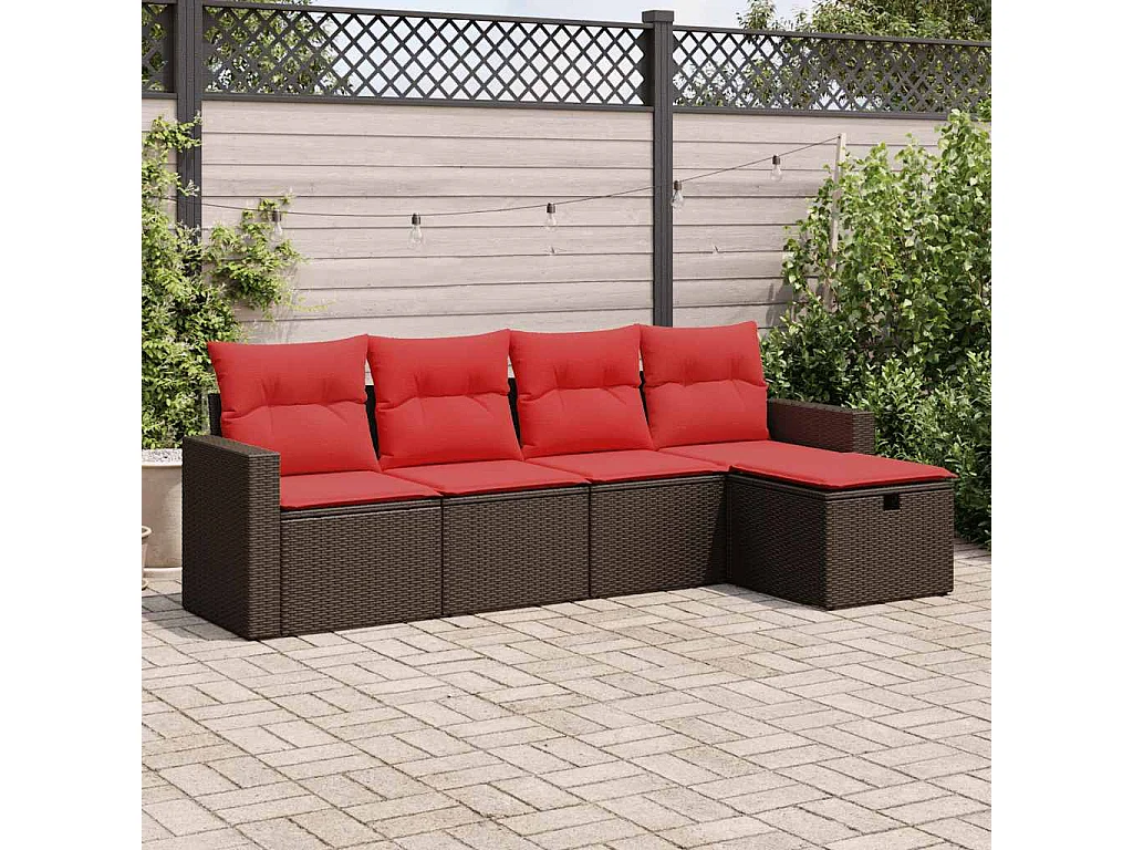 Set comedor de jardín 5 piezas y cojines ratán sintético marrón