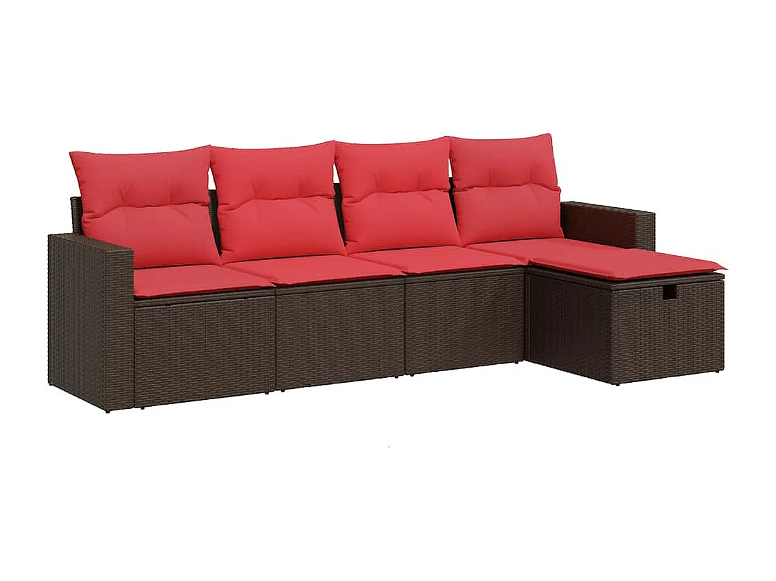 Set comedor de jardín 5 piezas y cojines ratán sintético marrón