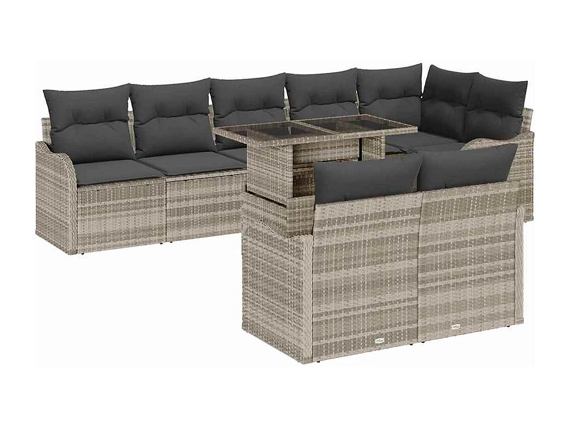 Conjunto de sofá de jardín con cojín 9 pcs Gris claro Poliratán