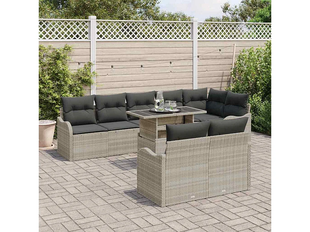 Conjunto de sofá de jardín con cojín 9 pcs Gris claro Poliratán