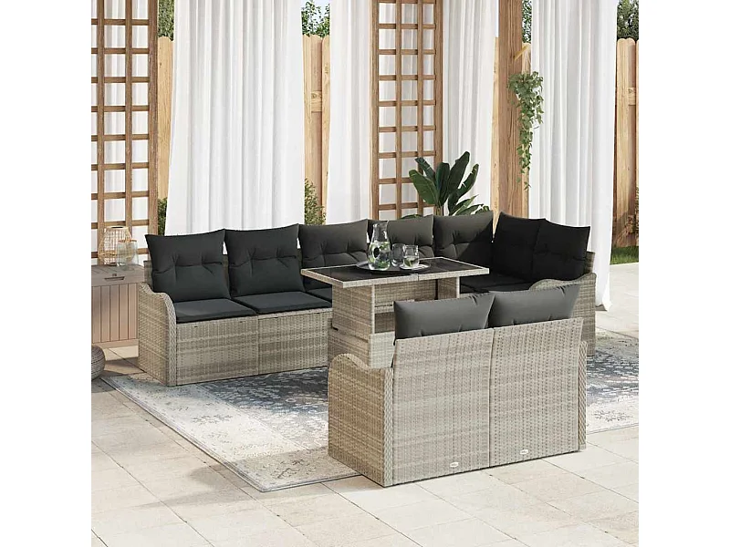 Conjunto de sofá de jardín con cojín 9 pcs Gris claro Poliratán