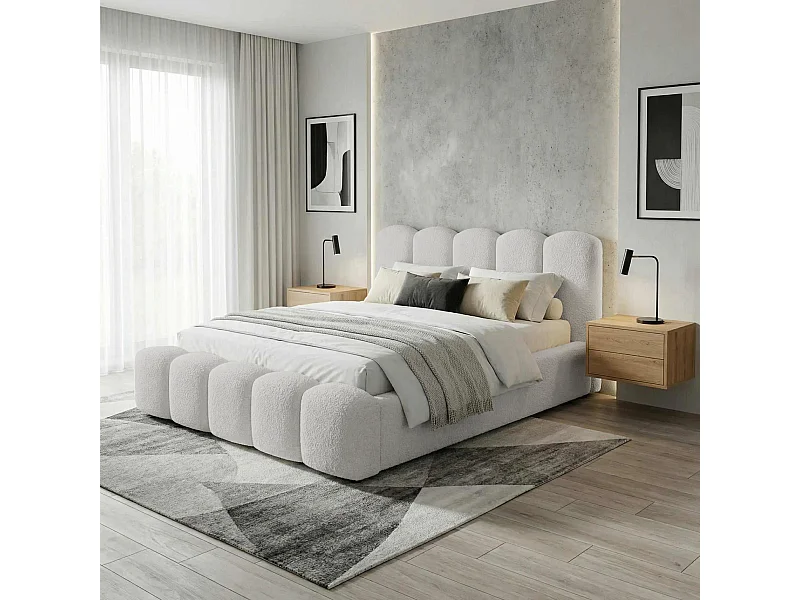 BESILIO Gestoffeerd bed 200x200 bouclé Milly – bed met opbergruimte en lattenbodem, modern opbergbed met dikke schuimvulling – Lichtgrijs