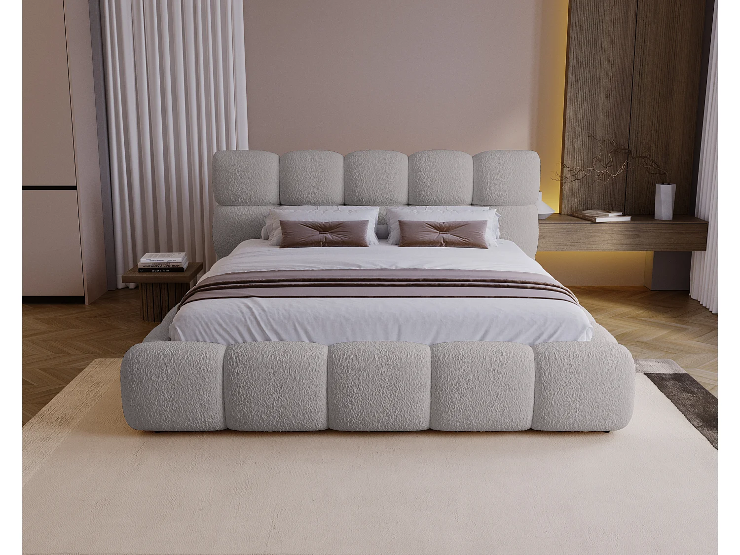 BESILIO Modern bed met opbergruimte en lattenbodem 140x200 Boston – trendy slaapkamerbed – Lichtgrijs