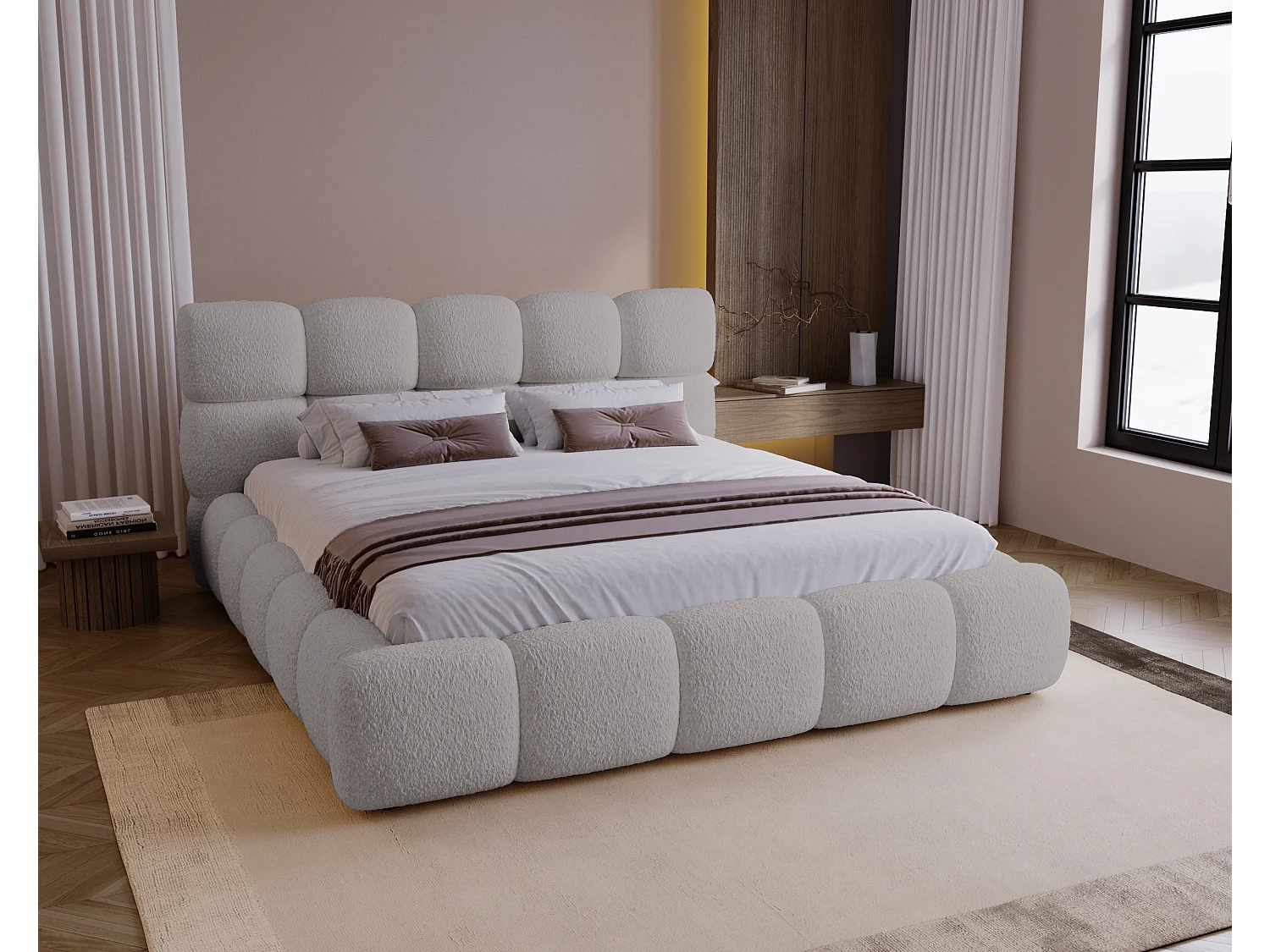 BESILIO Modern bed met opbergruimte en lattenbodem 160x200 Boston – trendy slaapkamerbed – Lichtgrijs