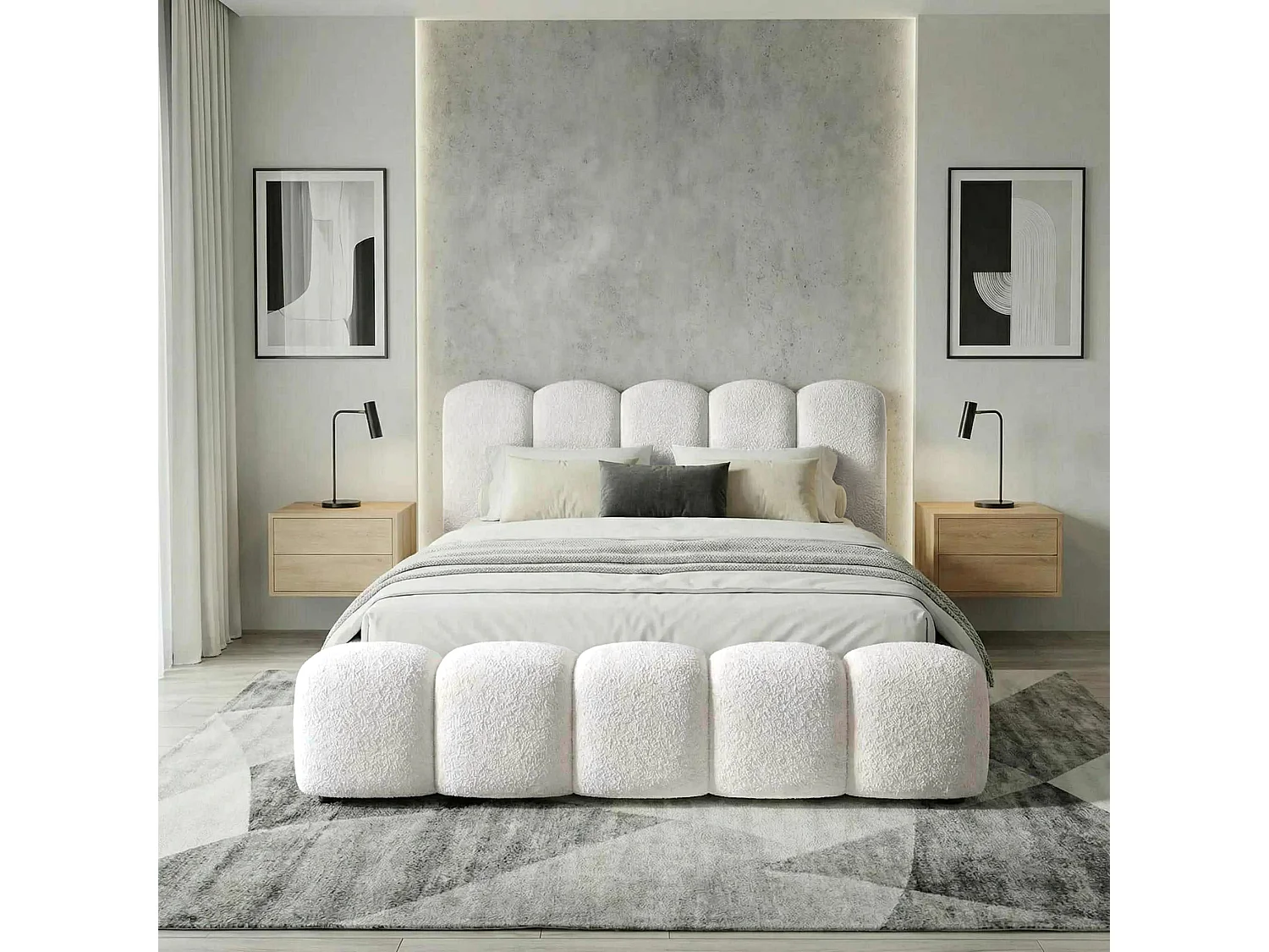 BESILIO Gestoffeerd bed 120x200 bouclé Milly – bed met opbergruimte en lattenbodem, modern opbergbed met dikke schuimvulling – Wit