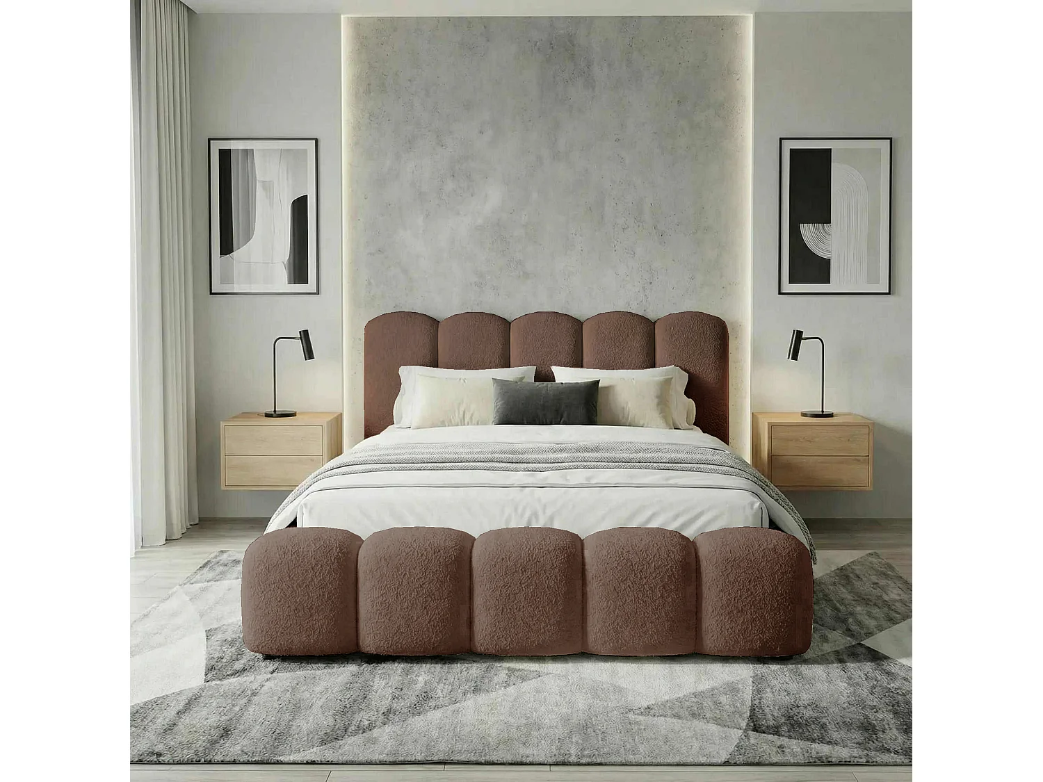 BESILIO Gestoffeerd bed 200x200 bouclé Milly – bed met opbergruimte en lattenbodem, modern opbergbed met dikke schuimvulling – Bruin