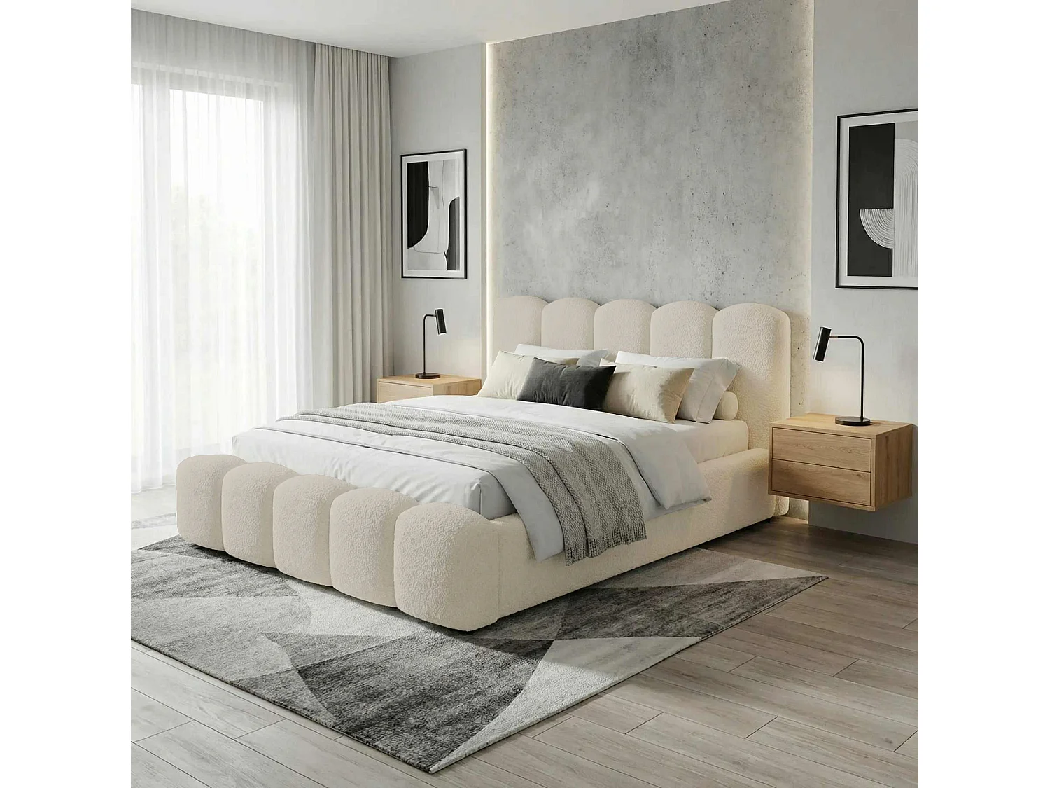 BESILIO Gestoffeerd bed 140x200 bouclé Milly – bed met opbergruimte en lattenbodem, modern opbergbed met dikke schuimvulling – Beige