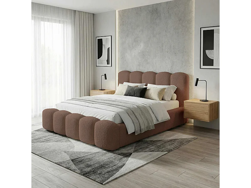 BESILIO Gestoffeerd bed 180x200 bouclé Milly – bed met opbergruimte en lattenbodem, modern opbergbed met dikke schuimvulling – Bruin