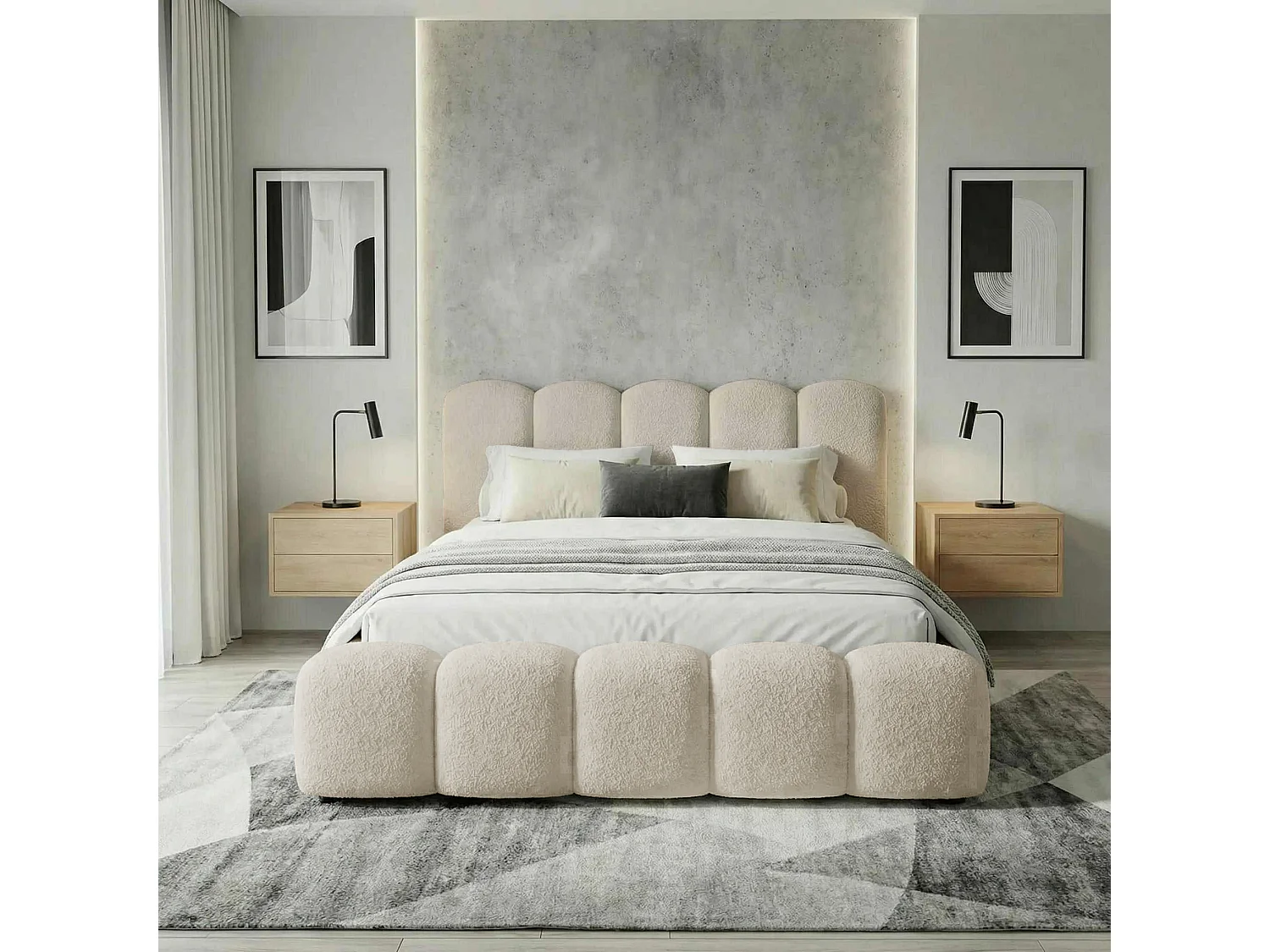 BESILIO Gestoffeerd bed 200x200 bouclé Milly – bed met opbergruimte en lattenbodem, modern opbergbed met dikke schuimvulling – Beige