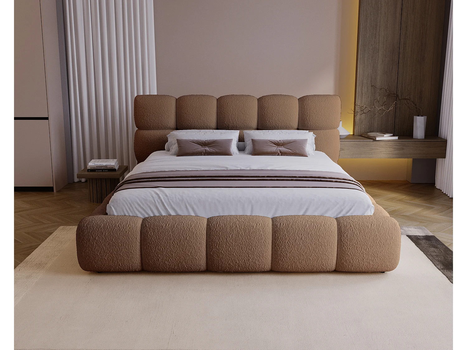 BESILIO Modern bed met opbergruimte en lattenbodem 200x200 Boston – trendy slaapkamerbed – Bruin