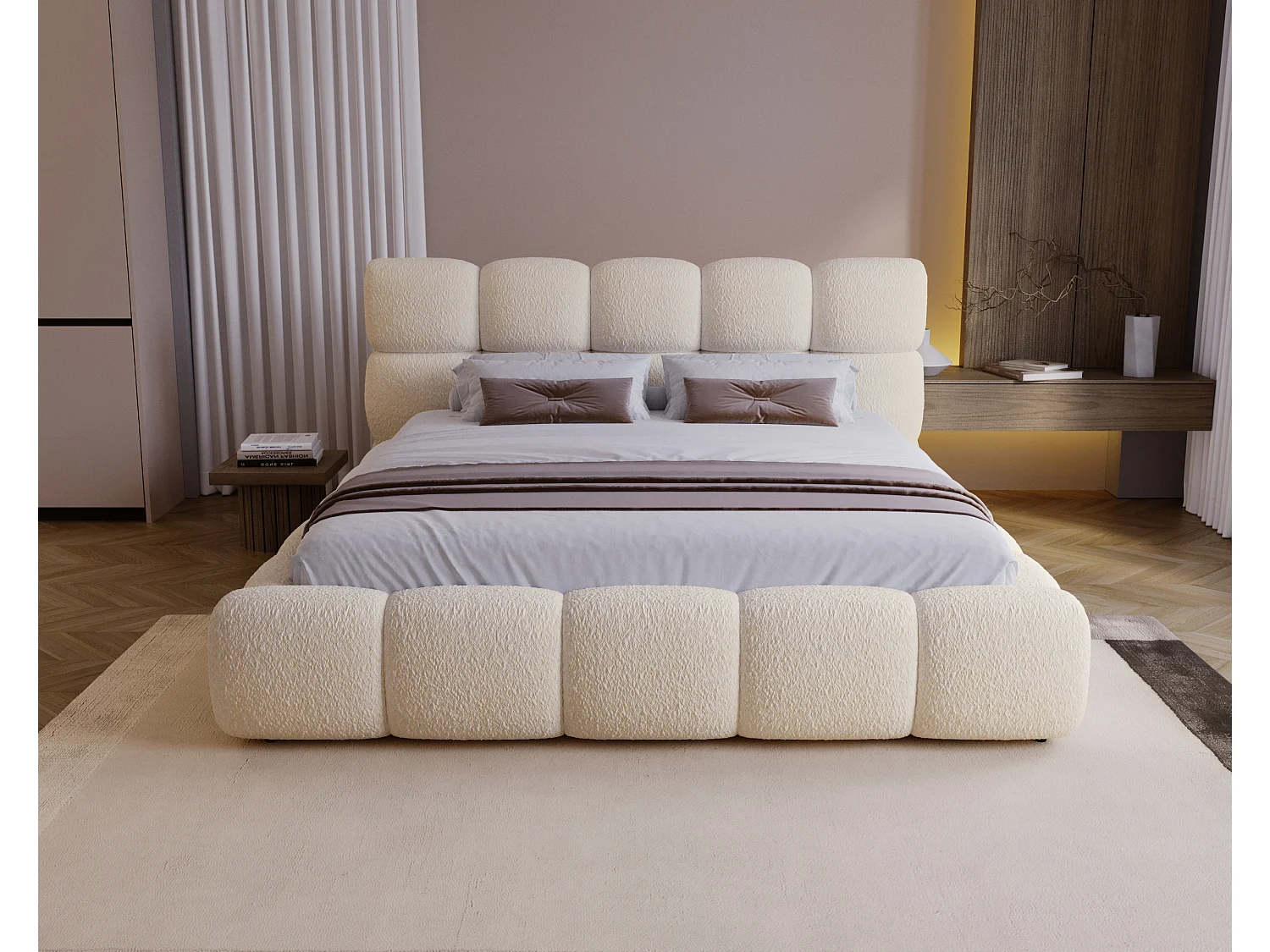BESILIO Modern bed met opbergruimte en lattenbodem 160x200 Boston – trendy slaapkamerbed – Beige