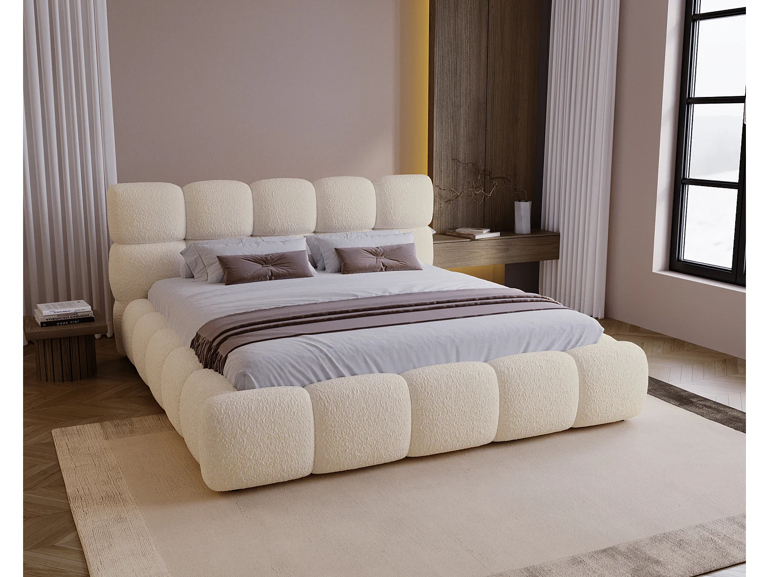 BESILIO Modern bed met opbergruimte en lattenbodem 140x200 Boston – trendy slaapkamerbed – Beige