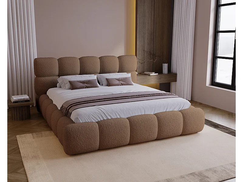 BESILIO Modern bed met opbergruimte en lattenbodem 120x200 Boston – trendy slaapkamerbed – Bruin