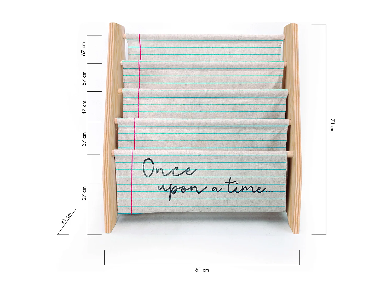 Bücherregal aus Kiefer-Sperrholz und bedrucktem Onceupon-Textil