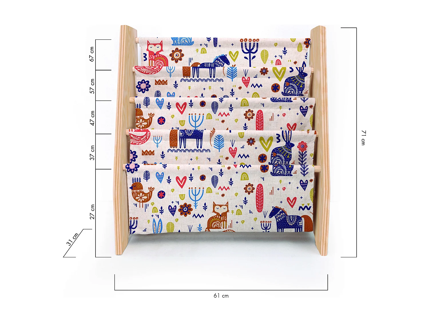 Bücherregal aus Kiefer-Sperrholz und nordischem Textil Montessori-Stil