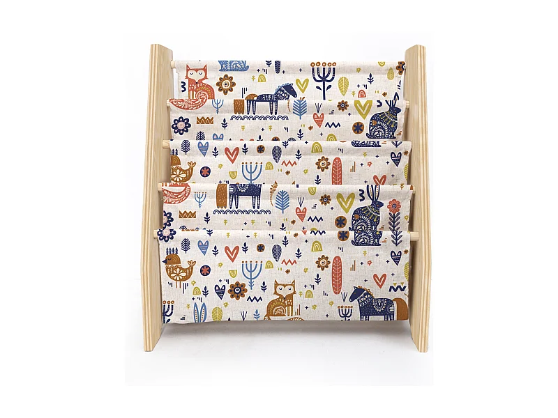 Librería contrachapado pino y textil estampado Nordic Montessori