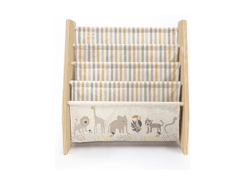 Librería contrachapado de pino y textil África Montessori