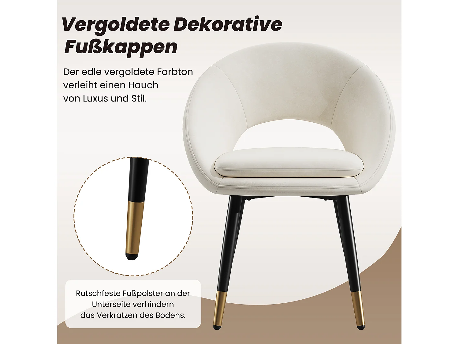 Set van 4 eetkamerstoelen - 59 x 59 x 77,5 cm - voor eetkamers/woonkamers/cafés - Moderne stijl - fluweel - beige