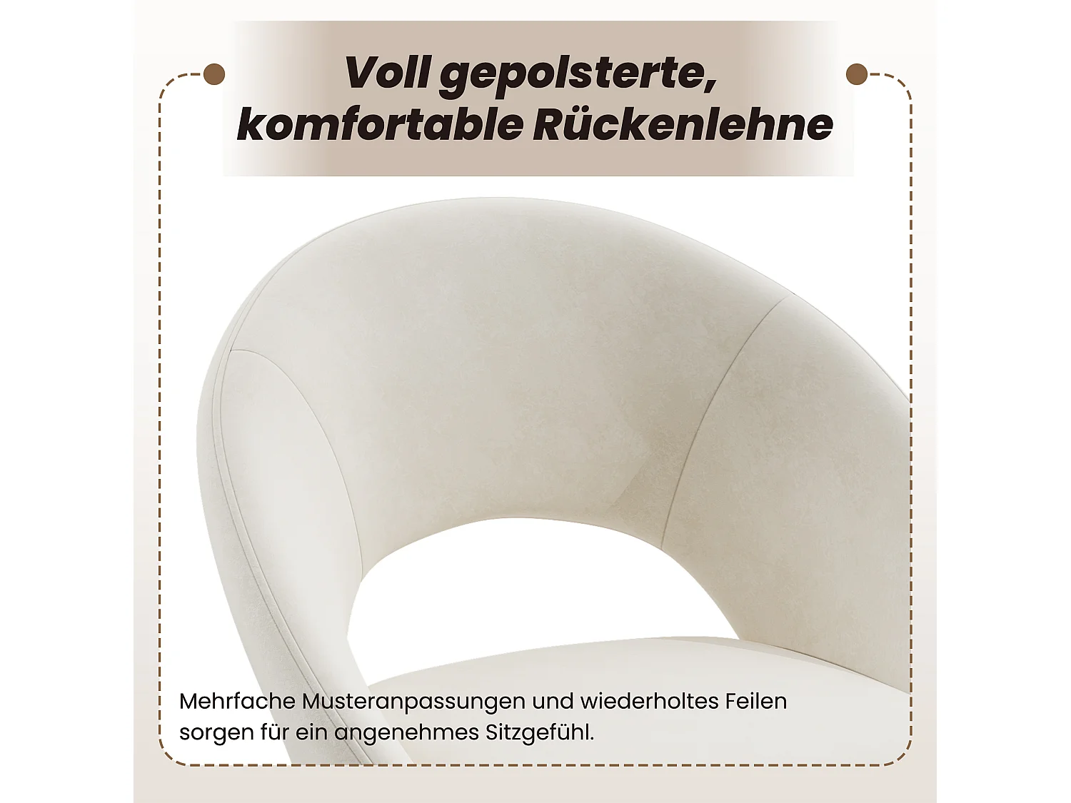 Set van 6 eetkamerstoelen - 59 x 59 x 77,5 cm - voor eetkamers/woonkamers/cafés - Moderne stijl - fluweel - beige
