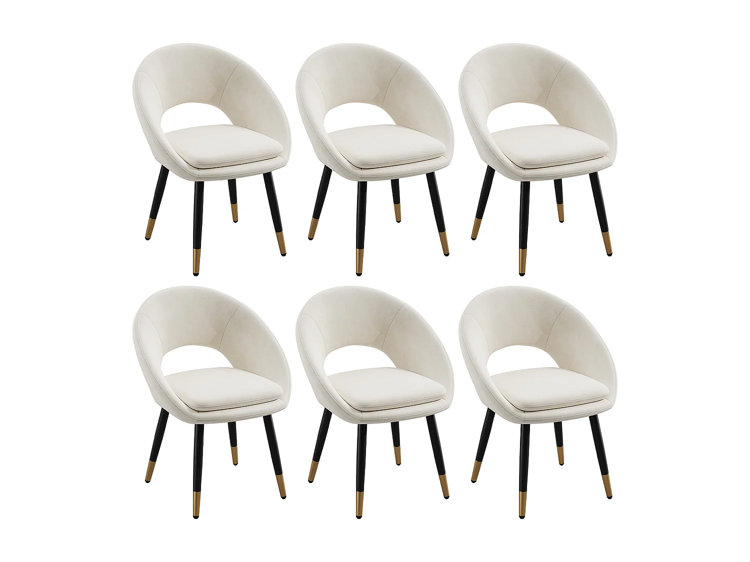 Set van 6 eetkamerstoelen - 59 x 59 x 77,5 cm - voor eetkamers/woonkamers/cafés - Moderne stijl - fluweel - beige