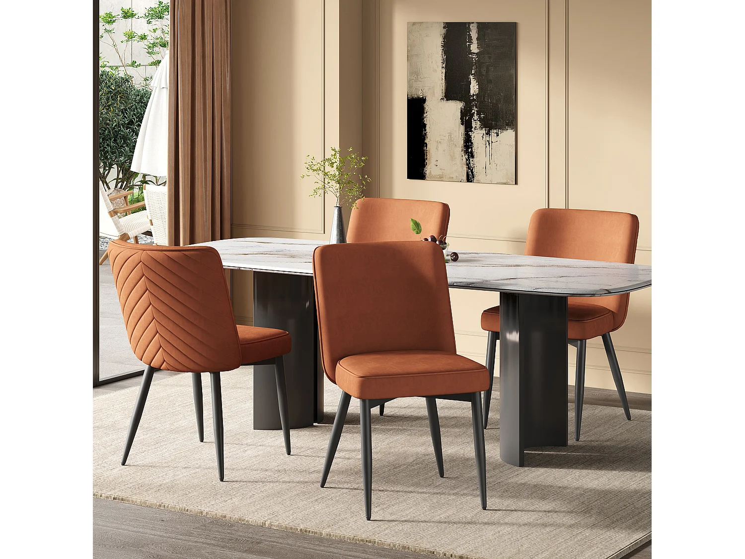 Lot de 4 chaises de salle à manger - 63 x 48 x 85 cm - pour salles à manger/salons/cafés - Style moderne - velours - Rouge rouille