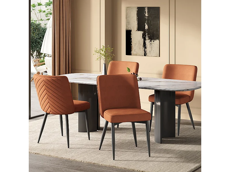 Lot de 4 chaises de salle à manger - 63 x 48 x 85 cm - pour salles à manger/salons/cafés - Style moderne - velours - Rouge rouille