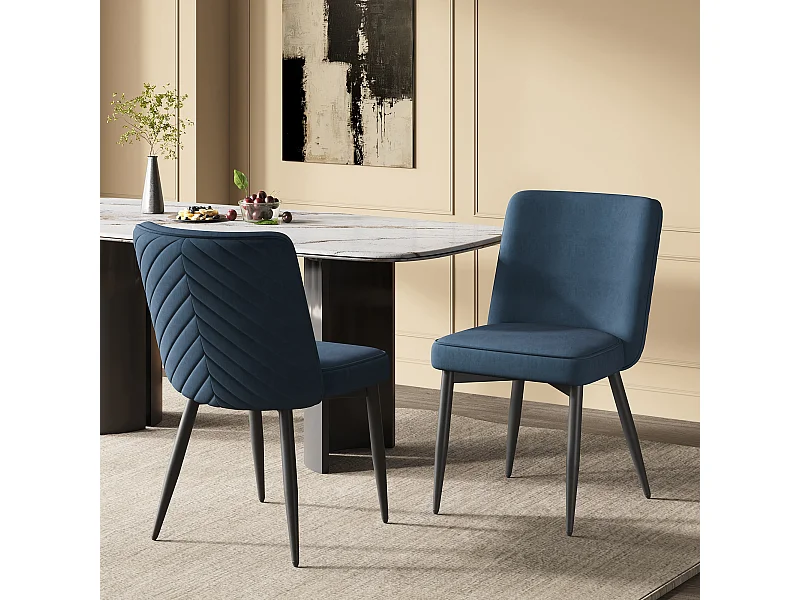 Juego de 2 sillas de comedor - 63 x 48 x 85 cm - para comedores/salones/cafeterías - Estilo moderno - terciopelo - azul oscuro