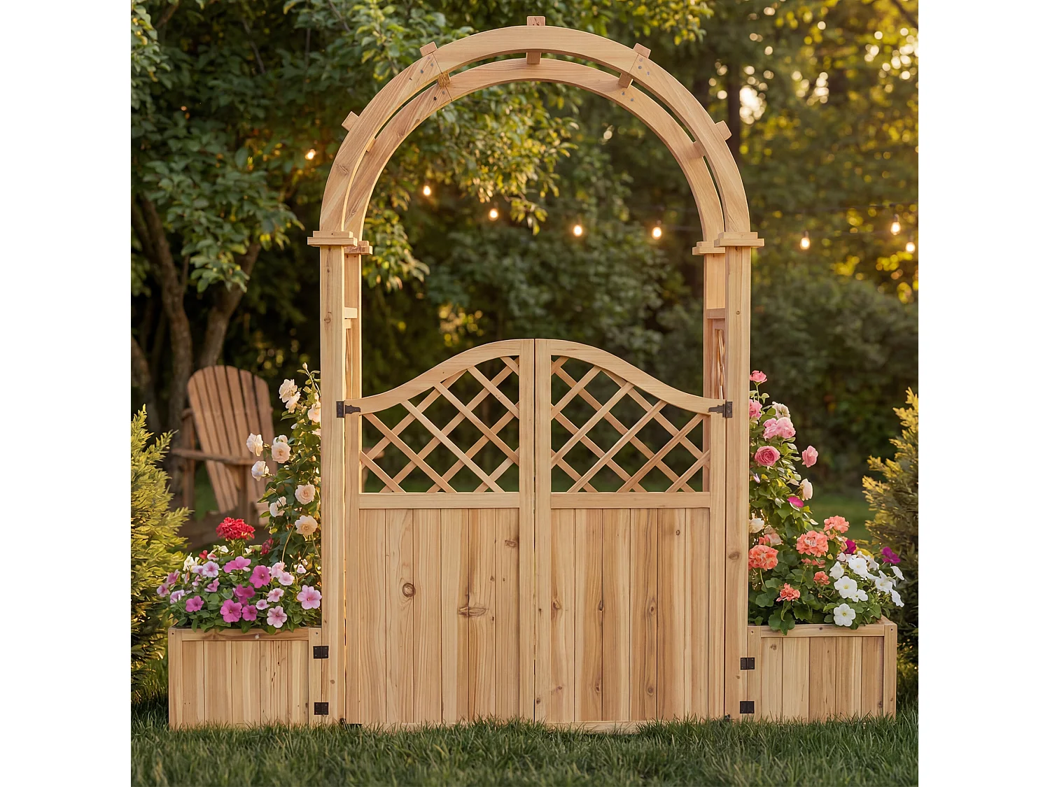 Pflanzkasten mit Rankgitter und Tür für Kletterpflanzen – 194 x 50 x 194 cm – für Garten/Hof/Terrasse – Holz – natur