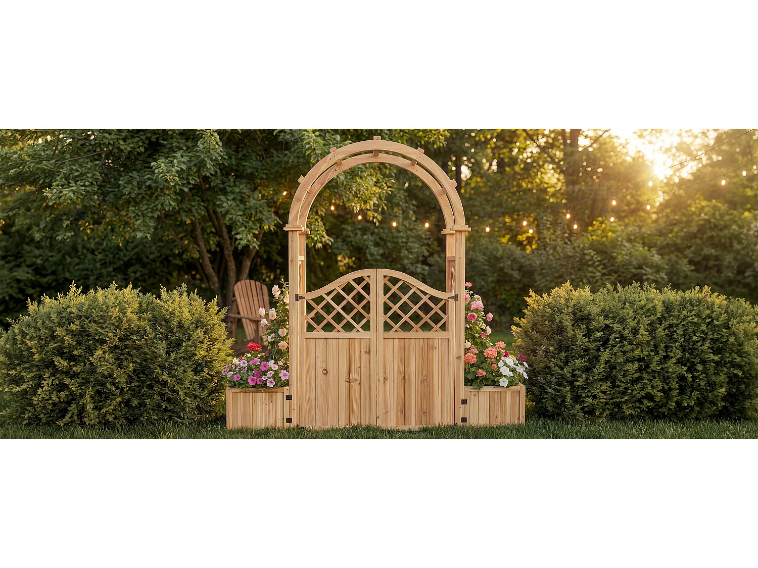 Pflanzkasten mit Rankgitter und Tür für Kletterpflanzen – 194 x 50 x 194 cm – für Garten/Hof/Terrasse – Holz – natur