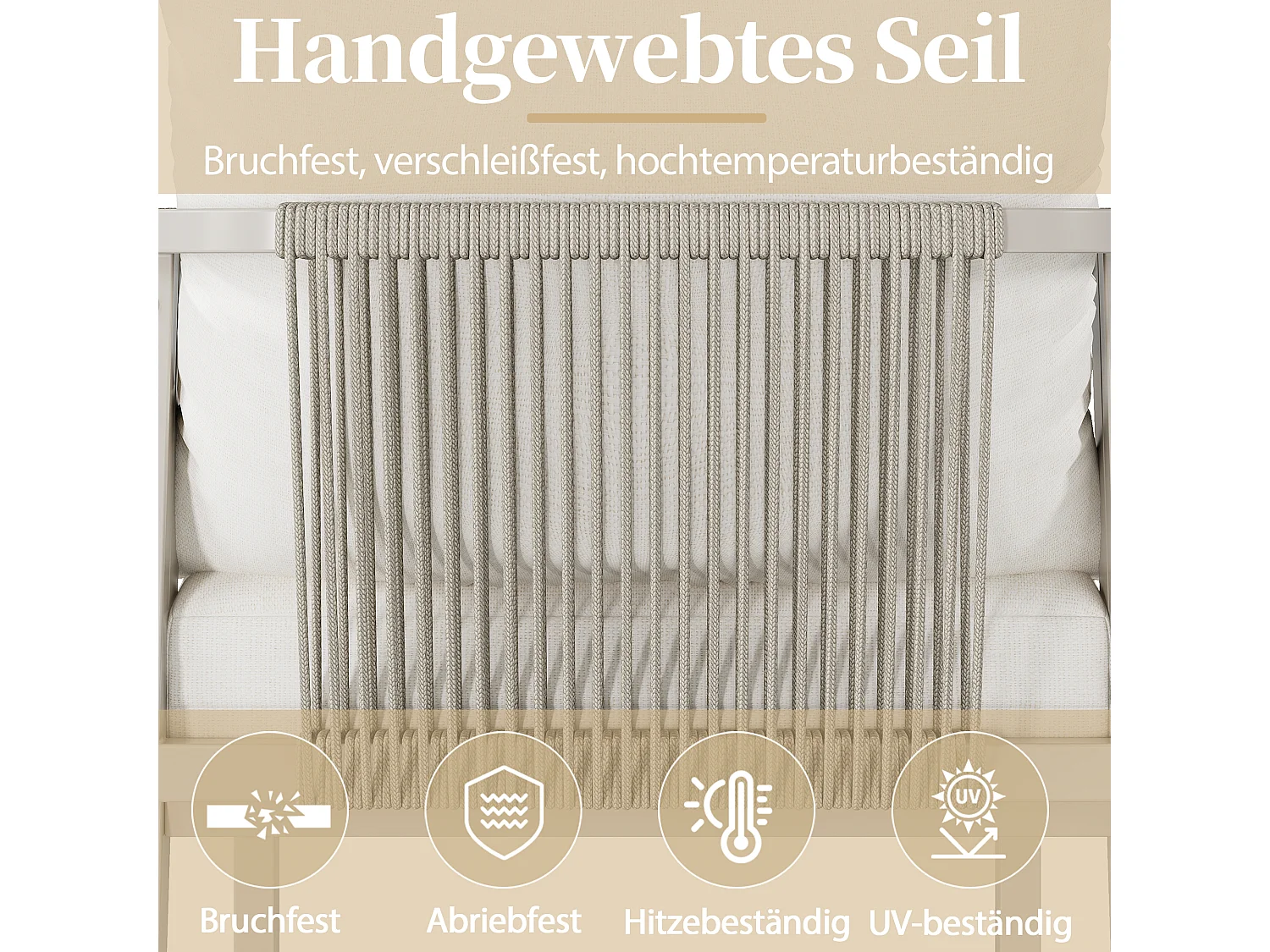 Ensemble de salle à manger de jardin 4 places - avec table + 4 chaises - structure en tubes d'acier galvanis - kaki + beige