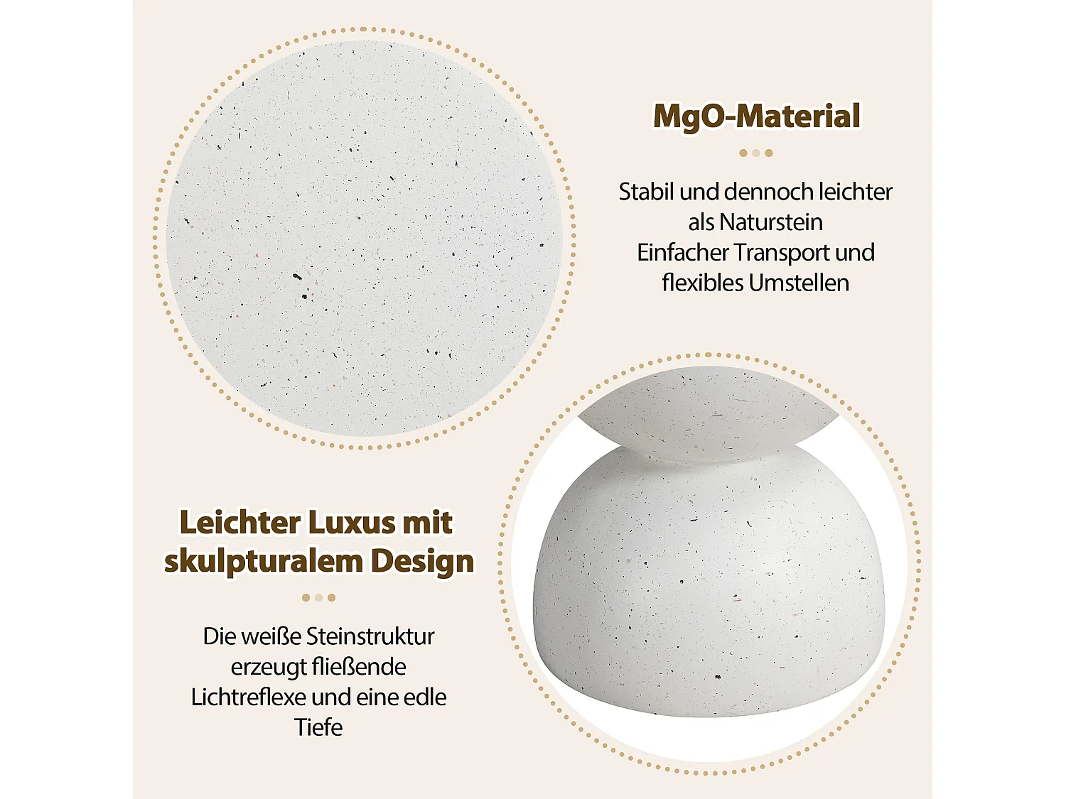 Table d'appoint de jardin - 39.5 x 39.5 x 45.5 cm - légère et pratique - Oxyde de magnésium - finition terrazzo blanc