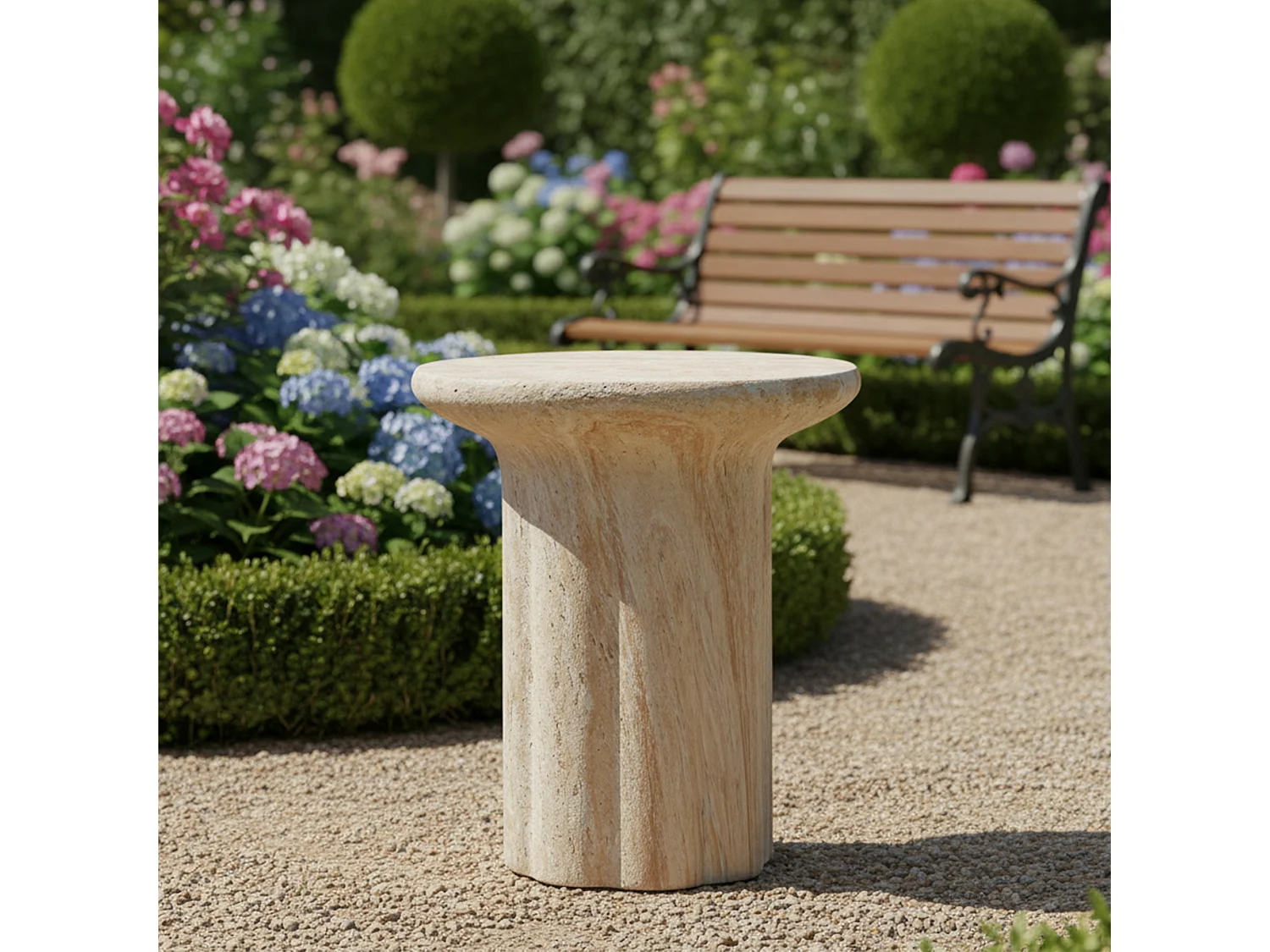 Table d'appoint de jardin - 40 x 40 x 46 cm - aspect travertin - légère et pratique - Oxyde de magnésium - beige
