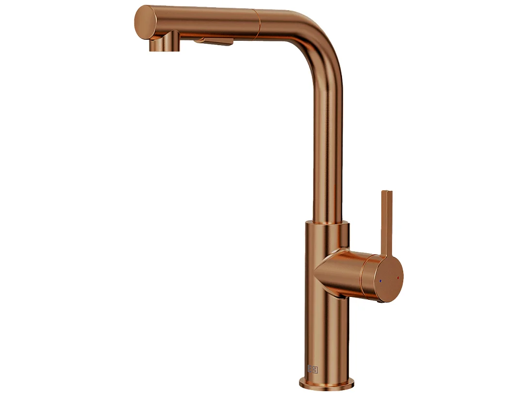 Pure II Spültischmischer mit ausziehbarer Handbrause gebürstetes Kupfer Essebagno