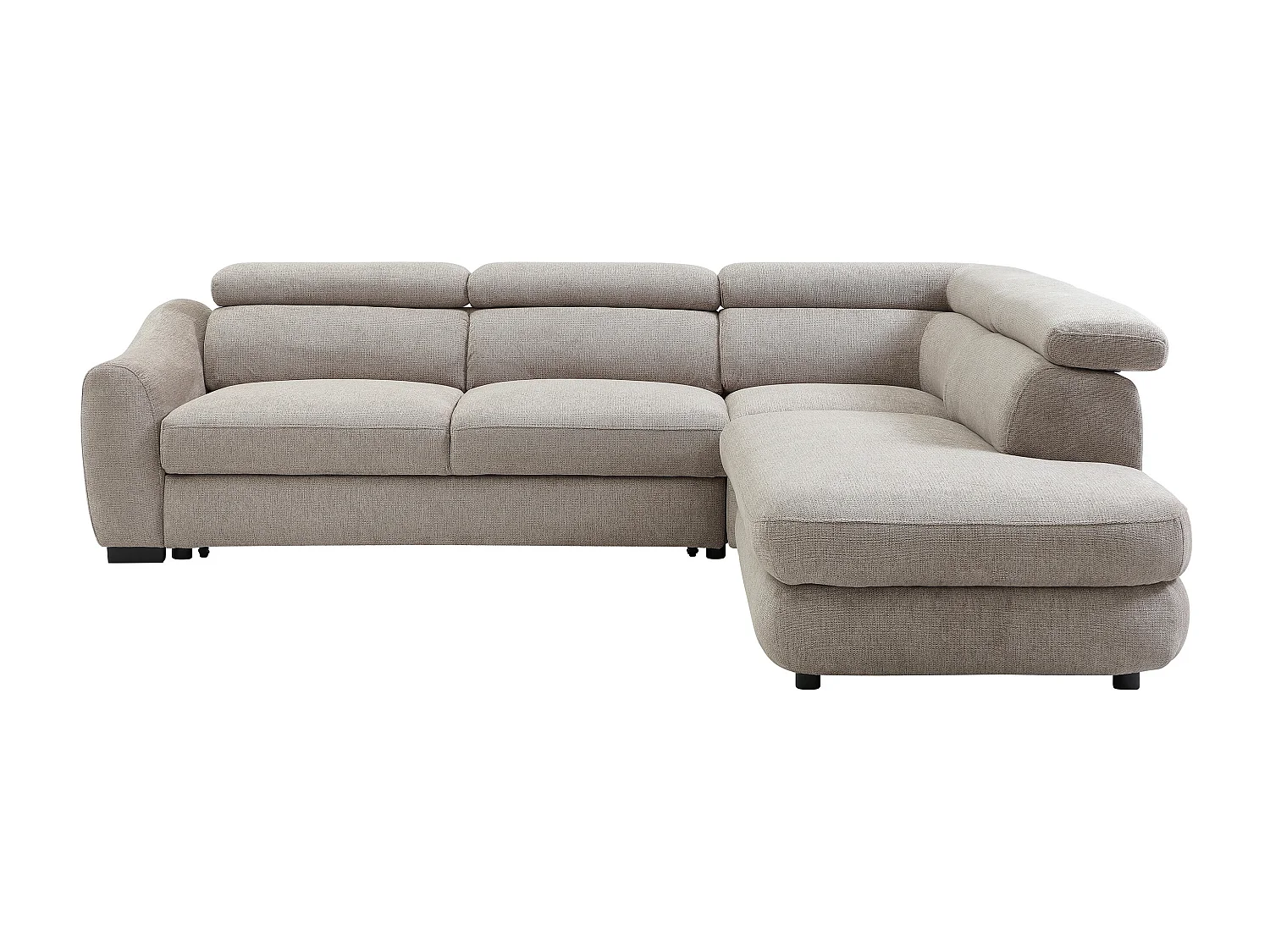 Canapé d'angle droit convertible en tissu texturé taupe BESEMA