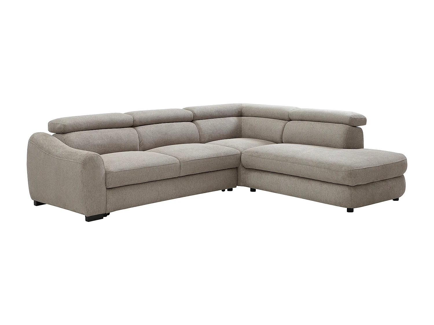 Canapé d'angle droit convertible en tissu texturé taupe BESEMA