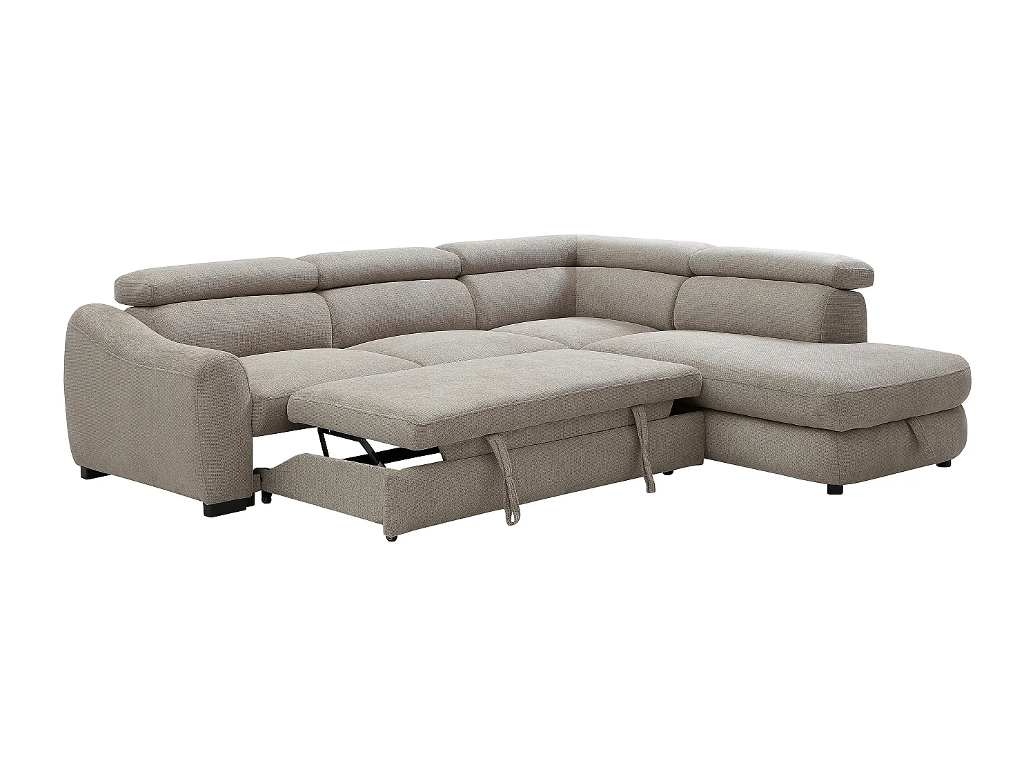 Canapé d'angle droit convertible en tissu texturé taupe BESEMA