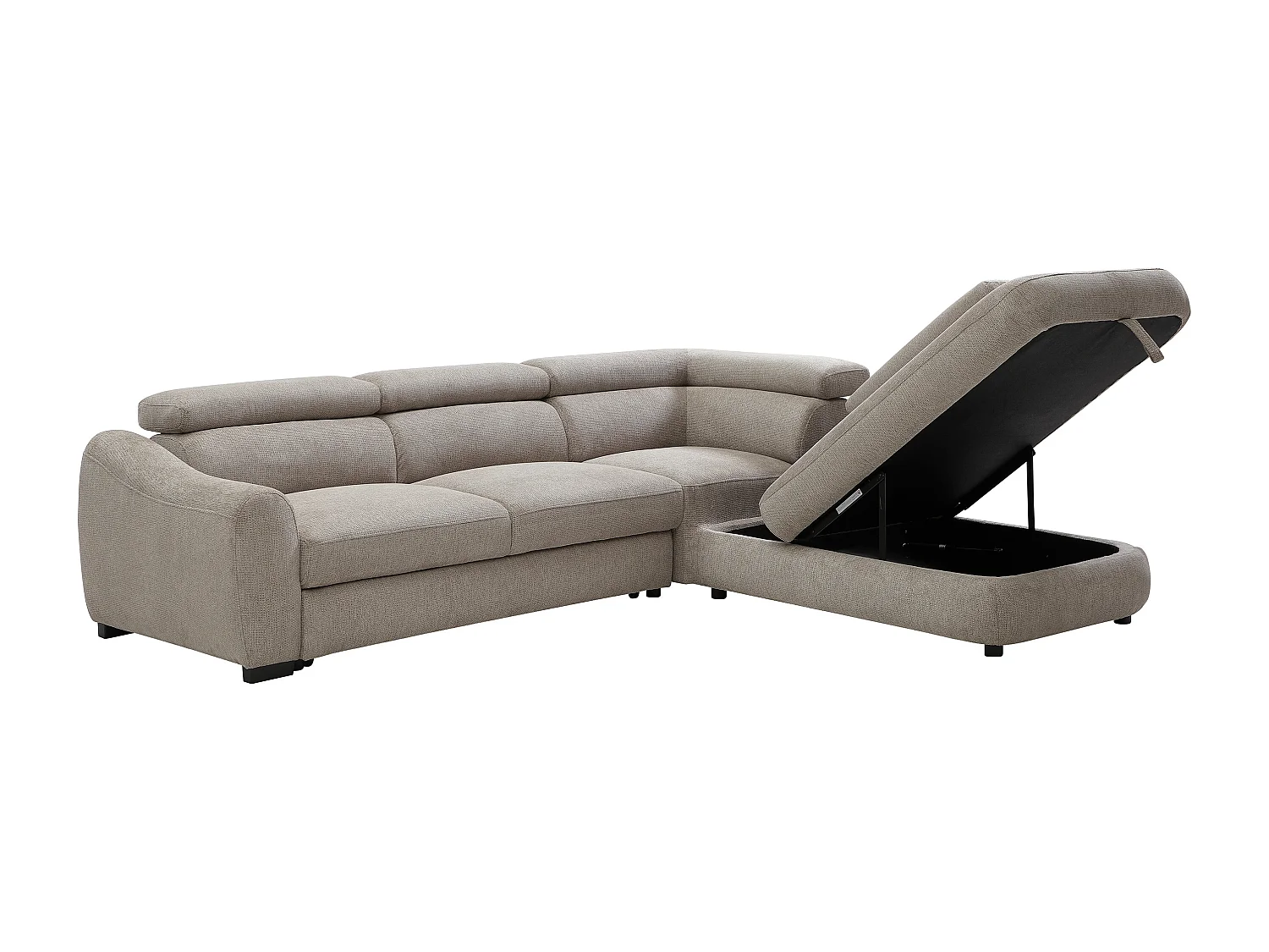 Canapé d'angle droit convertible en tissu texturé taupe BESEMA