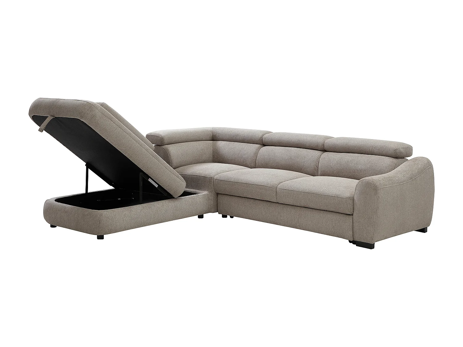 Canapé d'angle gauche convertible en tissu texturé taupe BESEMA