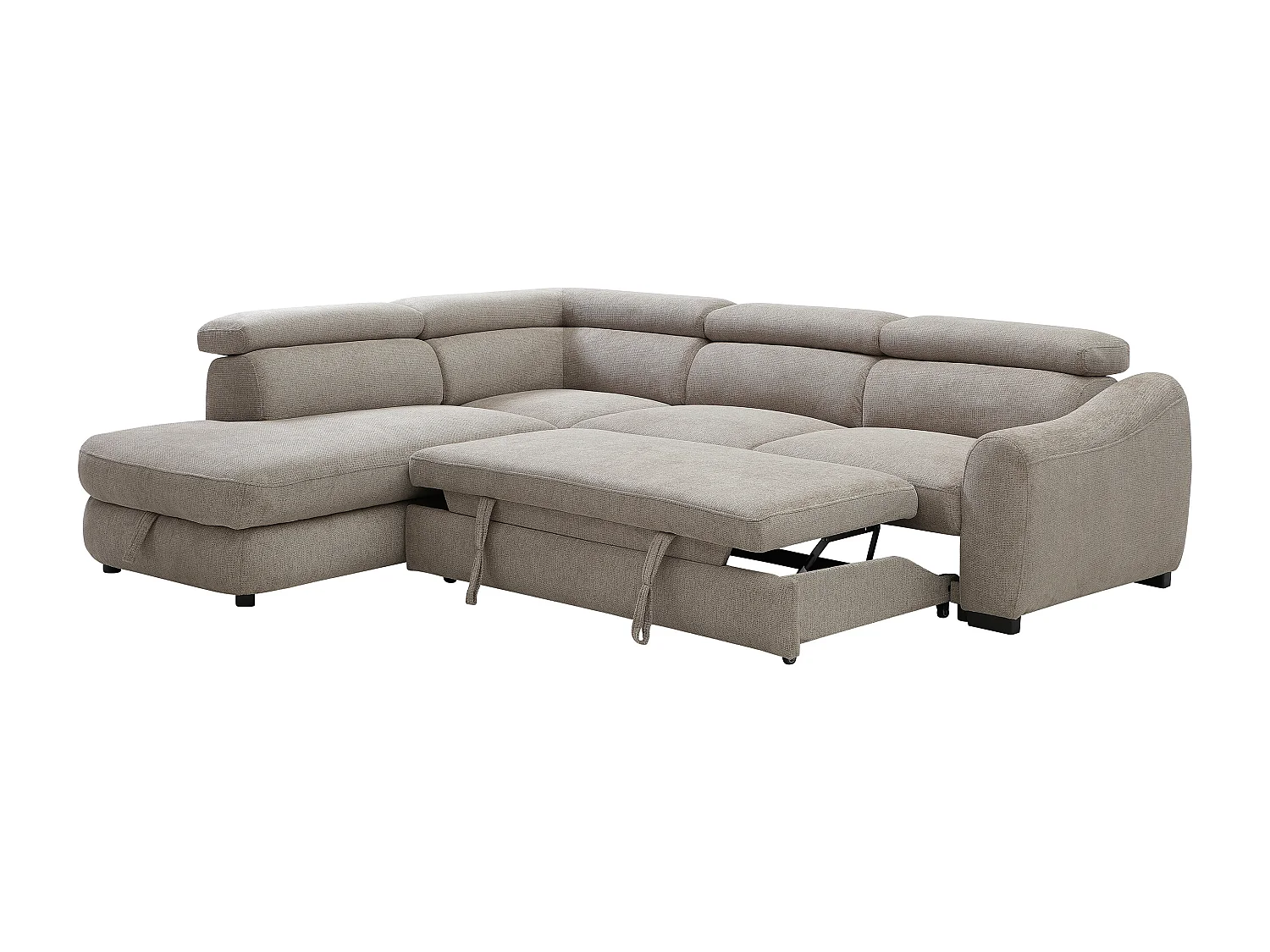 Canapé d'angle gauche convertible en tissu texturé taupe BESEMA