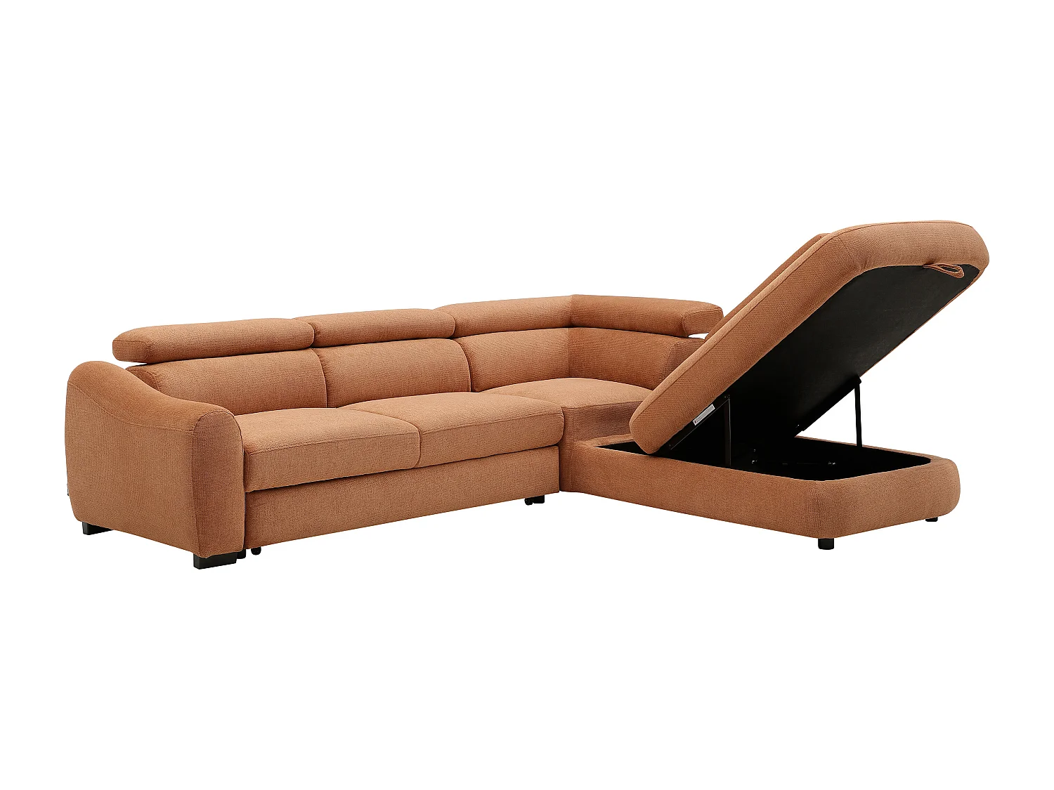 Canapé d'angle droit convertible en tissu texturé terracotta BESEMA